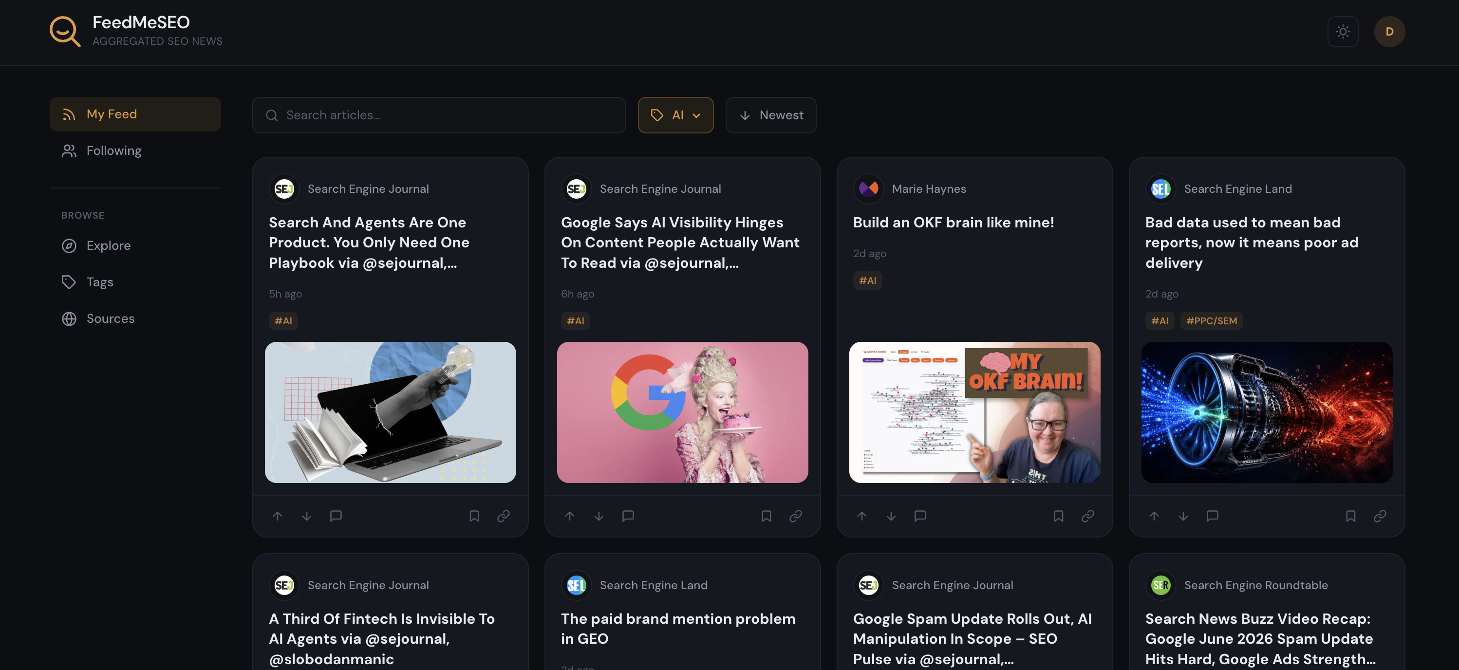 FeedMeSEO feed showing aggregated SEO articles