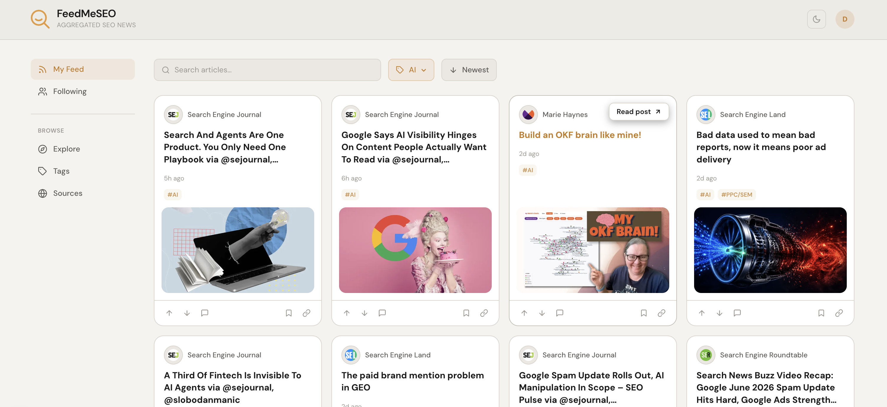 FeedMeSEO feed showing aggregated SEO articles